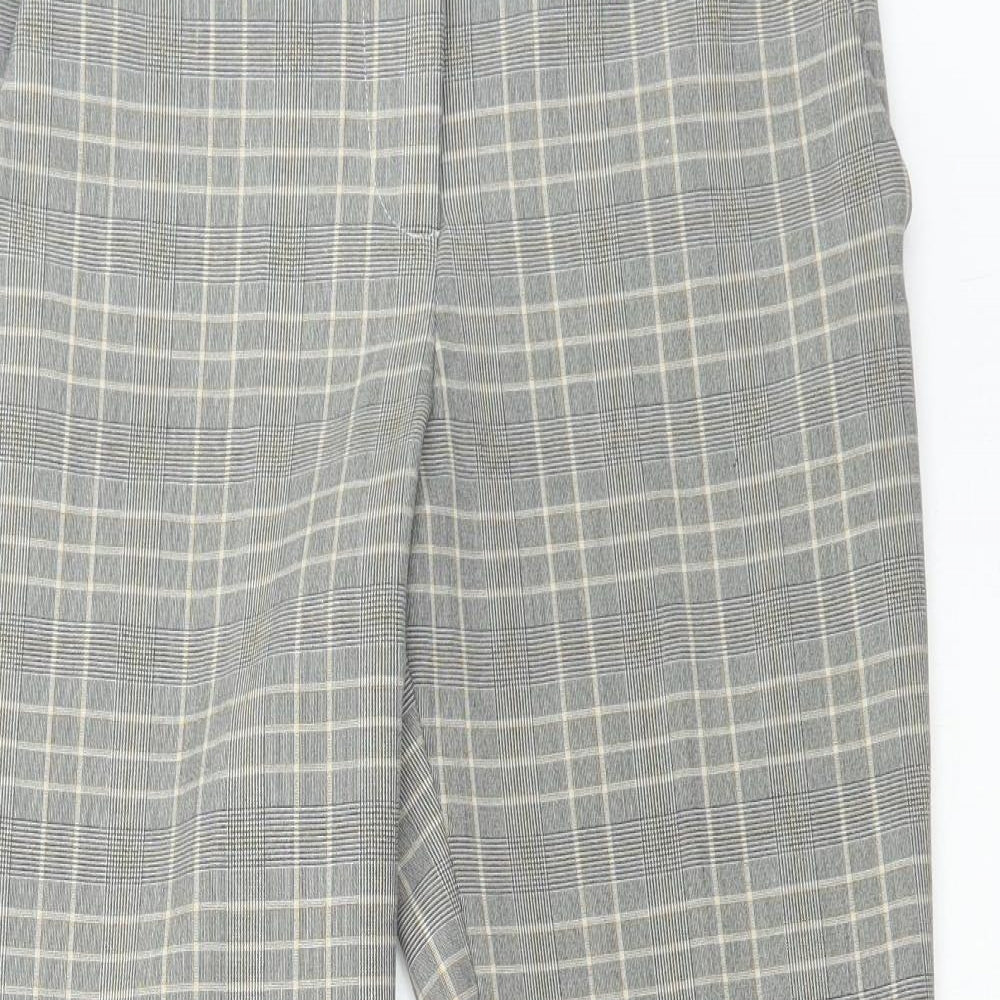 H&M Womens Grey Check Polyester Trousers Size 10 L27 in Regular Hook & Loop