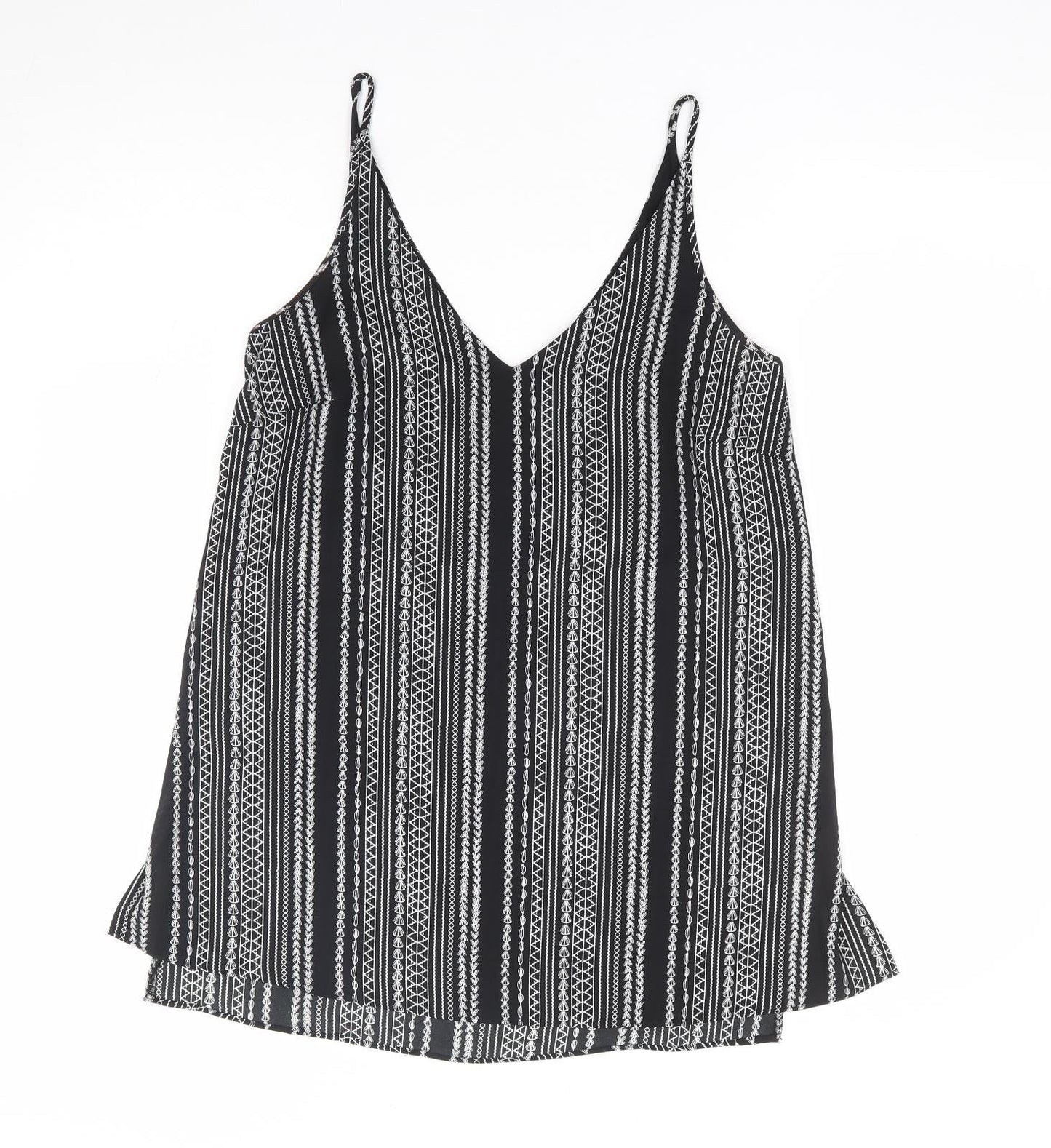 Papaya Womens Black Geometric Polyester Camisole Tank Size 10 V-Neck
