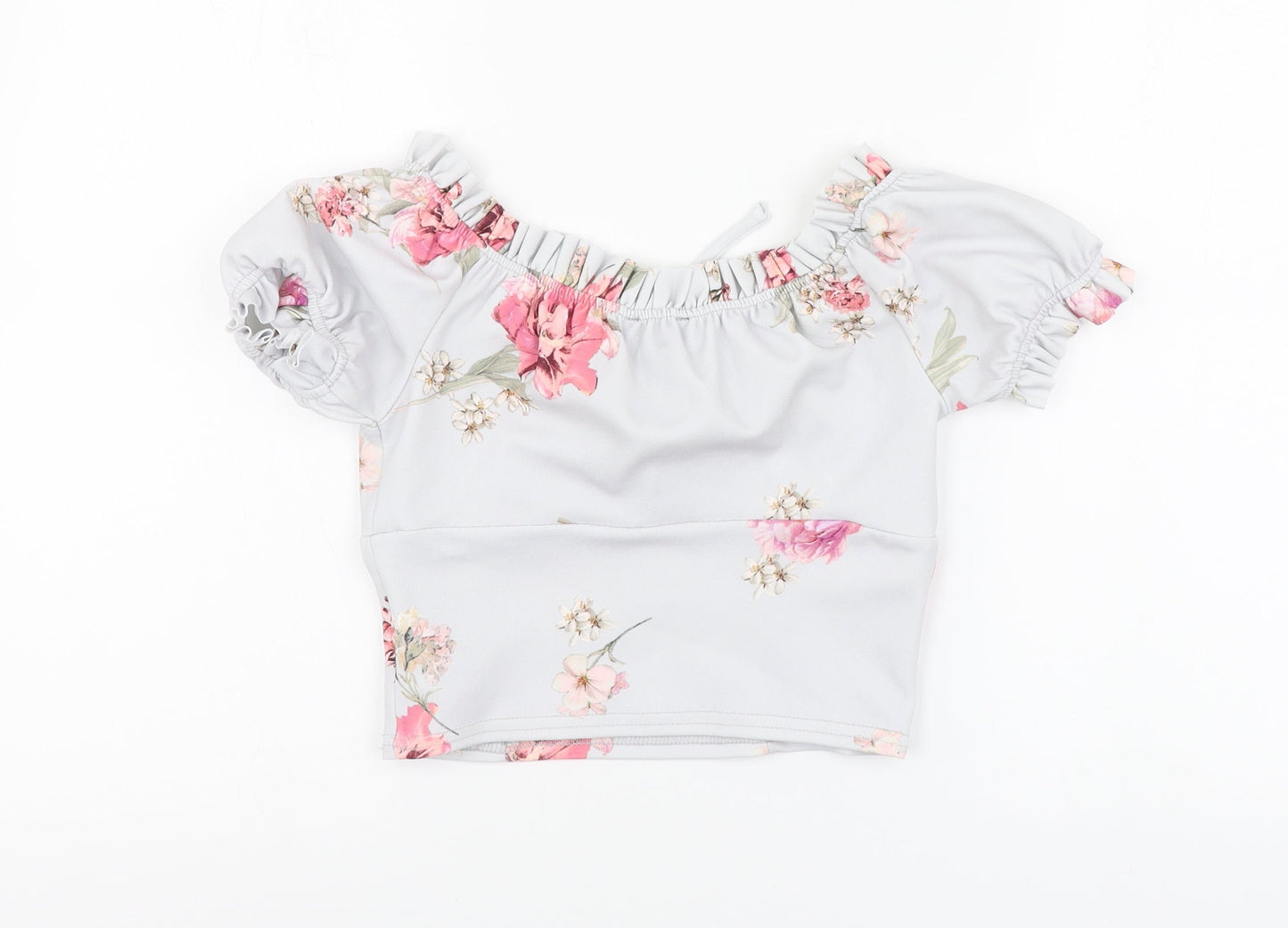 New Look Womens Blue Floral Polyester Basic Blouse Size 6 Square Neck