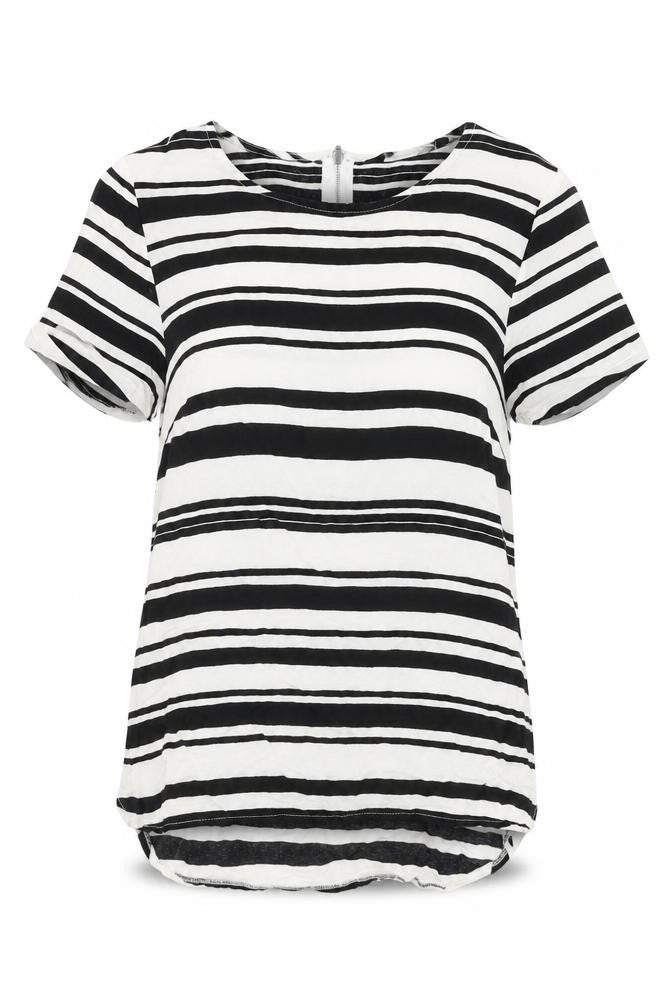 New Look Womens Black Striped Polyester Basic Blouse Size 10 Round Neck