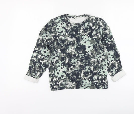name it Girls Green Floral Cotton Basic Blouse Size 9-10 Years Round Neck