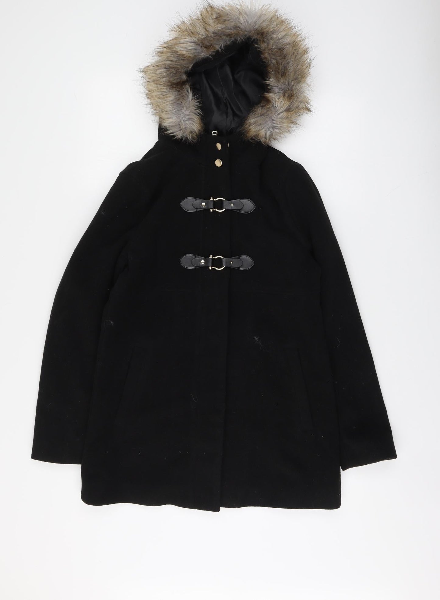 B.You Womens Black Pea Coat Coat Size 10 Button