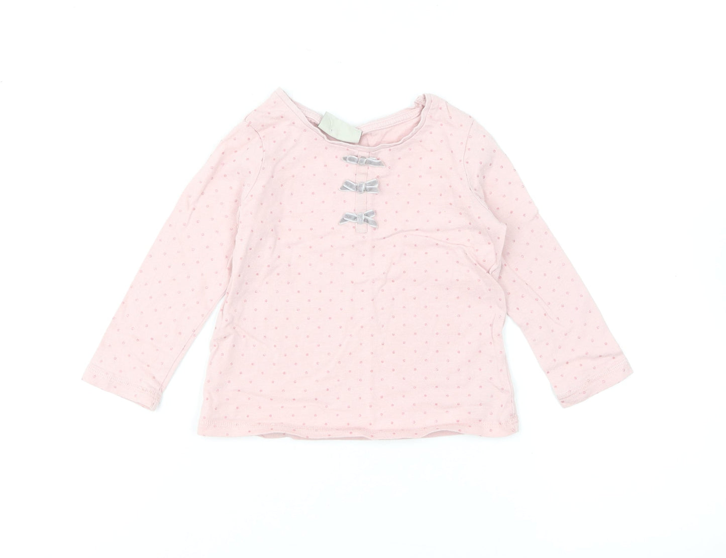 NEXT Girls Pink Polka Dot Cotton Basic T-Shirt Size 12-18 Months Round Neck Pullover