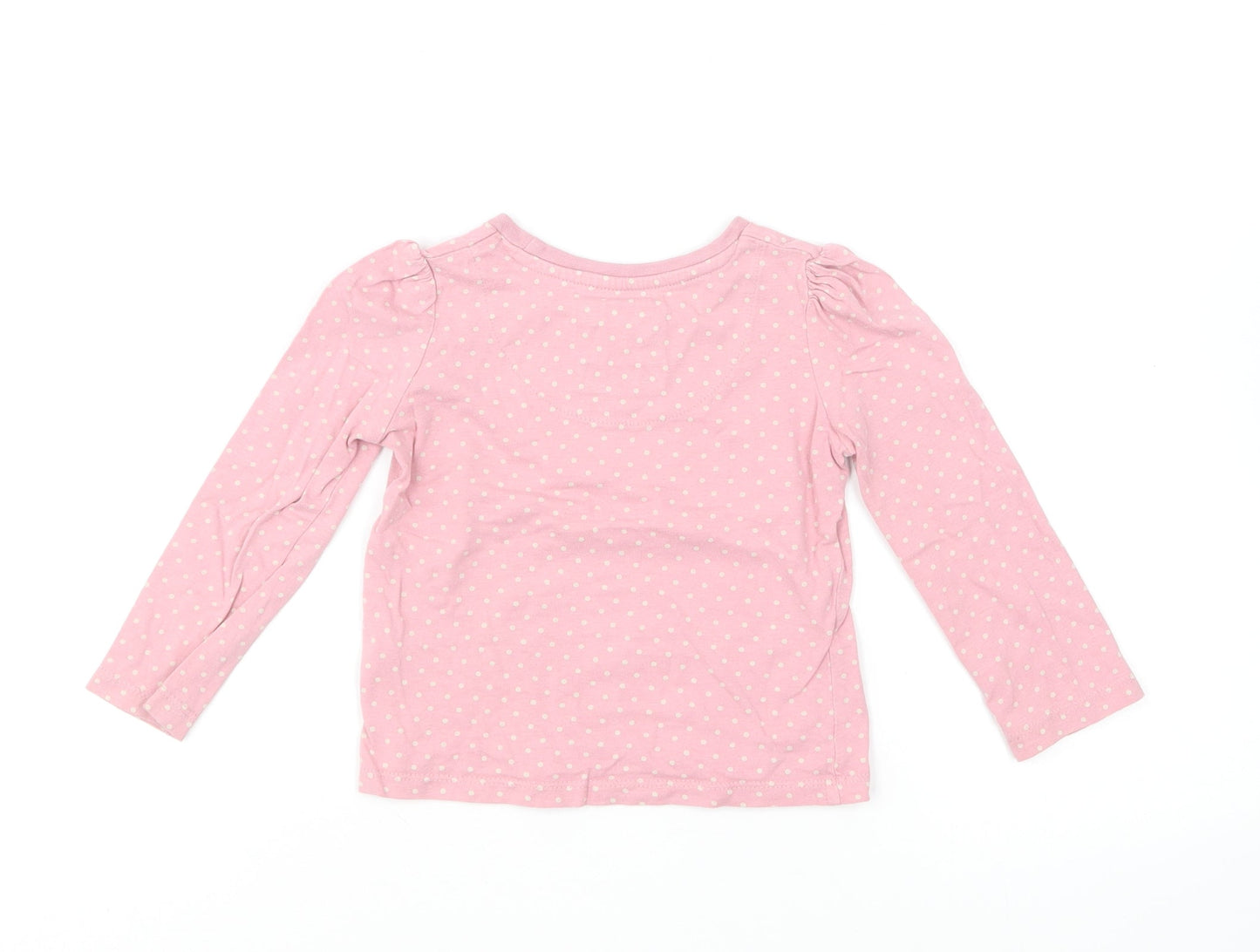 TU Girls Pink Polka Dot Cotton Basic T-Shirt Size 12-18 Months Round Neck Pullover