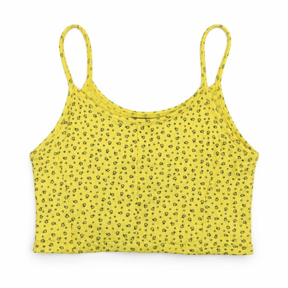 Topshop Womens Yellow Floral Polyester Cropped Tank Size 8 Scoop Neck