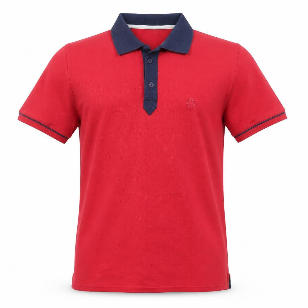William Hunt Mens Red Cotton Polo Size M Collared Button - Blue Collar