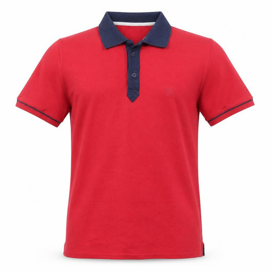 William Hunt Mens Red Cotton Polo Size M Collared Button - Blue Collar