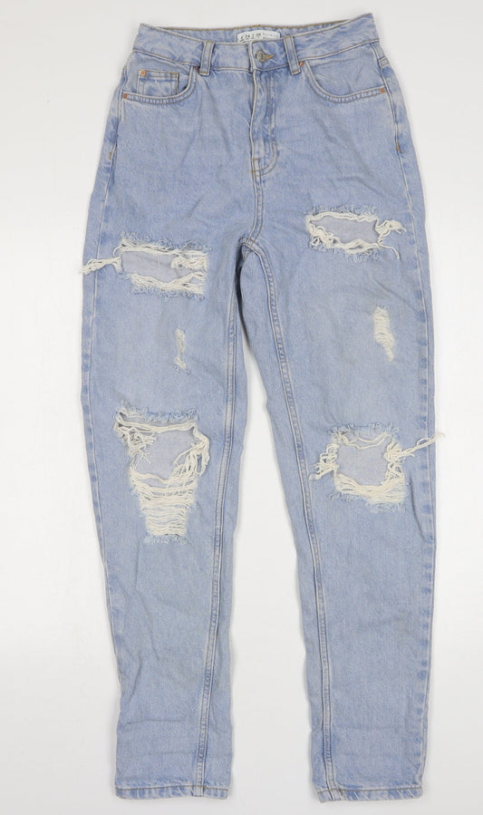Denim & Co. Womens Blue Cotton Mom Jeans Size 6 L30 in Regular Button