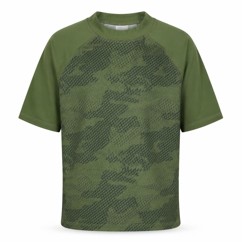 Marks and Spencer Boys Green Camouflage Polyamide Basic T-Shirt Size 7-8 Years Round Neck Pullover