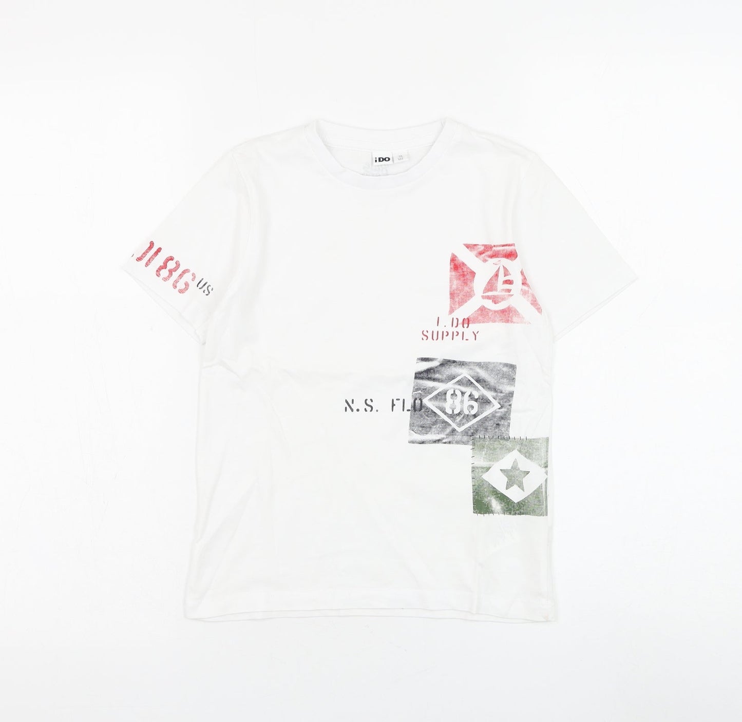 I Do Boys White Cotton Basic T-Shirt Size 7-8 Years Round Neck Pullover
