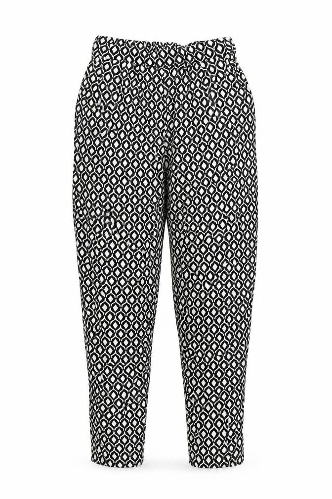 H&M Womens Black Geometric Viscose Trousers Size 4 L25 in Regular