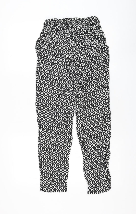 H&M Womens Black Geometric Viscose Trousers Size 4 L25 in Regular