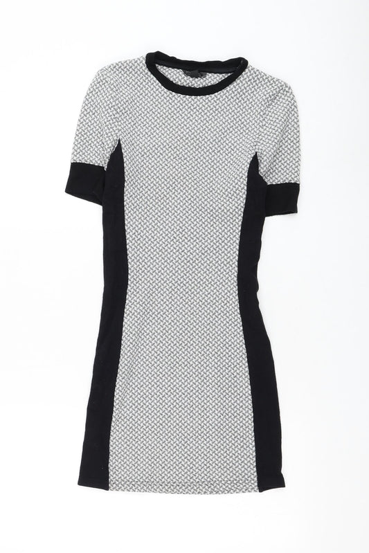 Topshop Womens Grey Polyester Pencil Dress Size 8 Round Neck Pullover