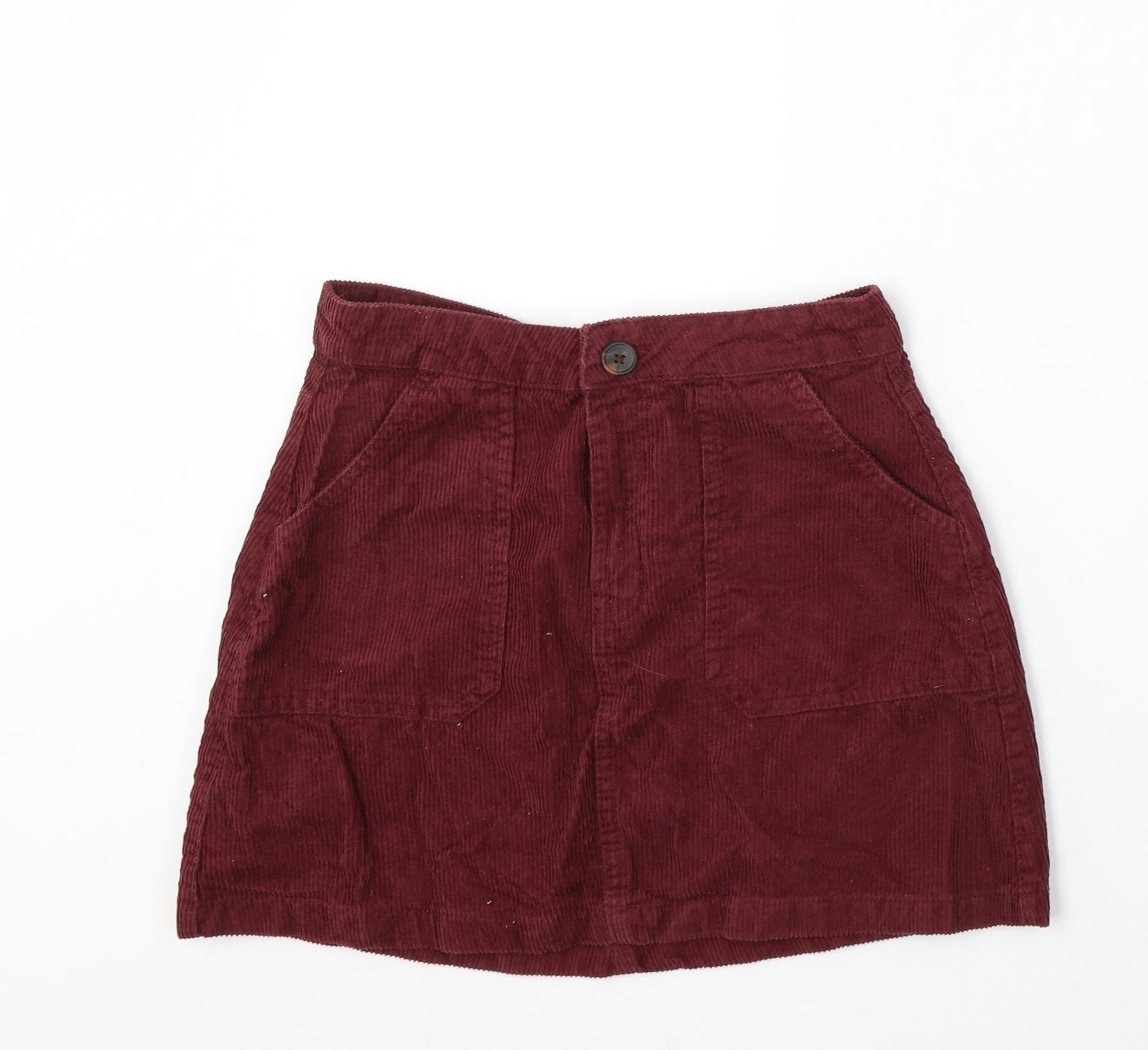 Denim & Co. Womens Red Cotton A-Line Skirt Size 10 Button