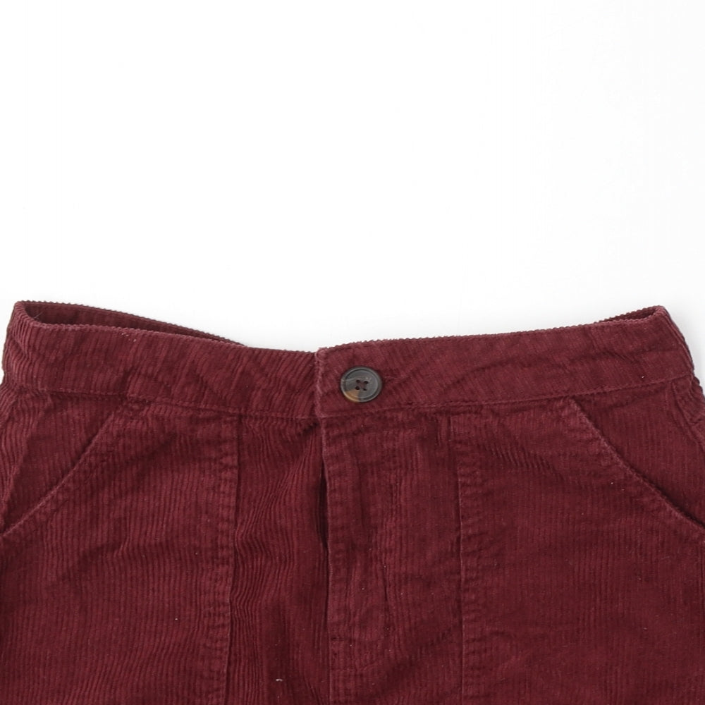 Denim & Co. Womens Red Cotton A-Line Skirt Size 10 Button