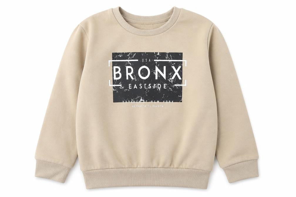 Primark Boys Beige Cotton Pullover Sweatshirt Size 7-8 Years - Bronx New York