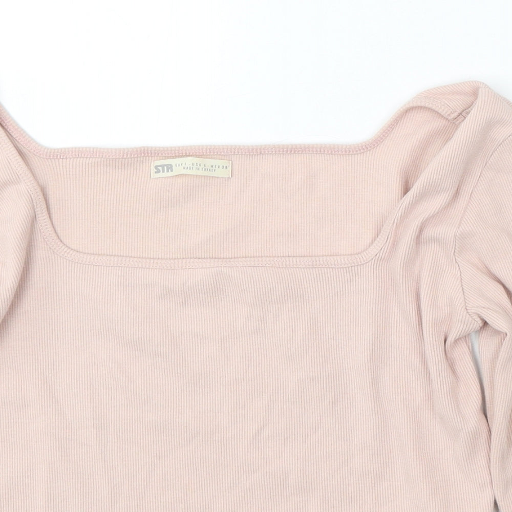 STR Womens Pink Square Neck Viscose Pullover Jumper Size L