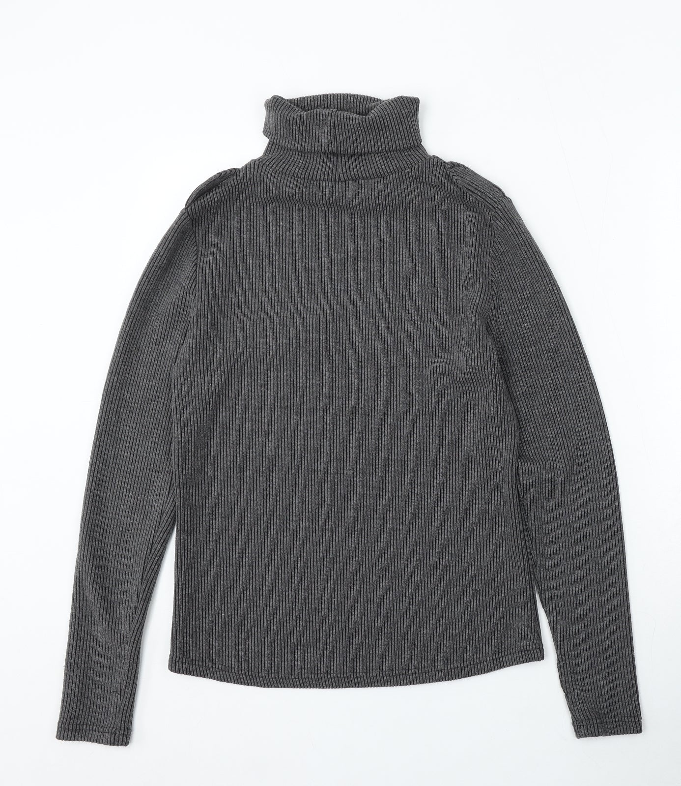 RIbbon Clasp Womens Grey Roll Neck Polyester Pullover Jumper Size S