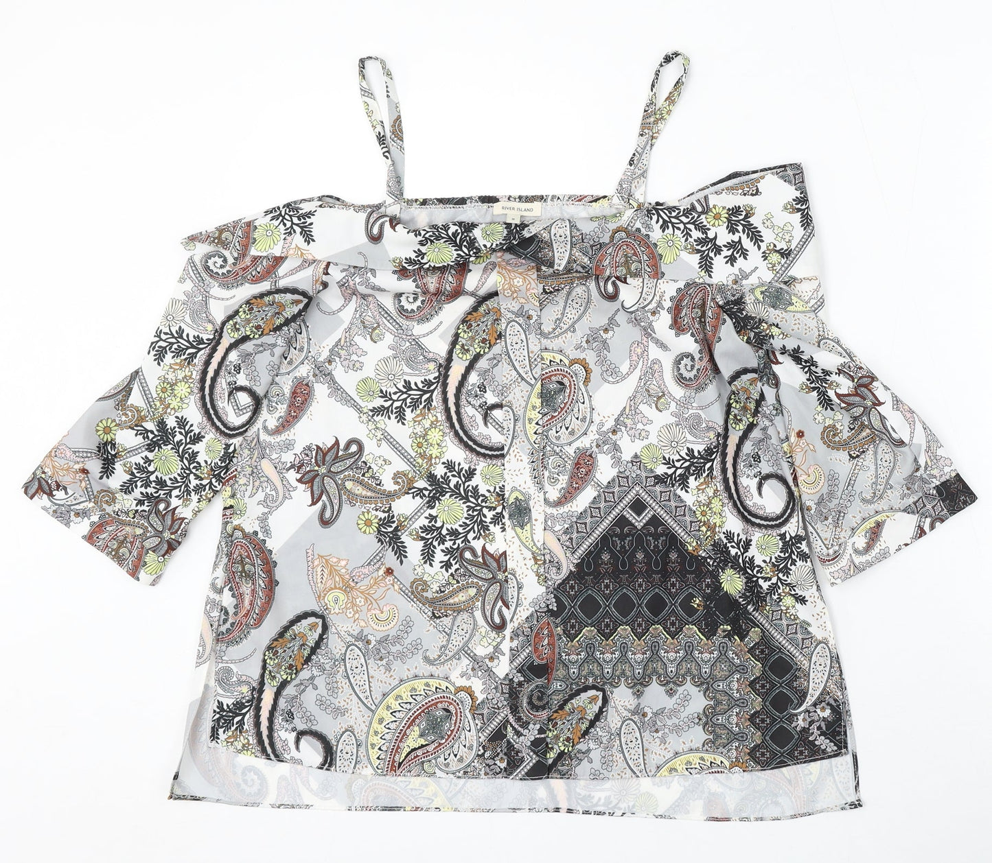River Island Womens Multicoloured Paisley Polyester Basic Blouse Size 8 Off the Shoulder