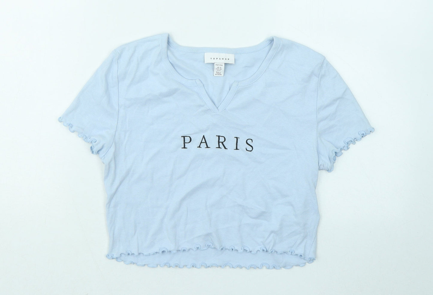 Topshop Womens Blue Cotton Basic T-Shirt Size 12 Round Neck - Paris