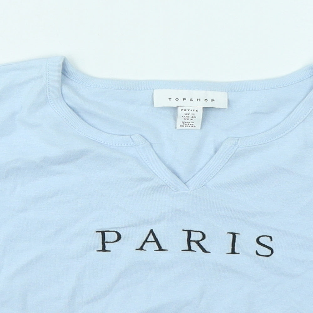 Topshop Womens Blue Cotton Basic T-Shirt Size 12 Round Neck - Paris