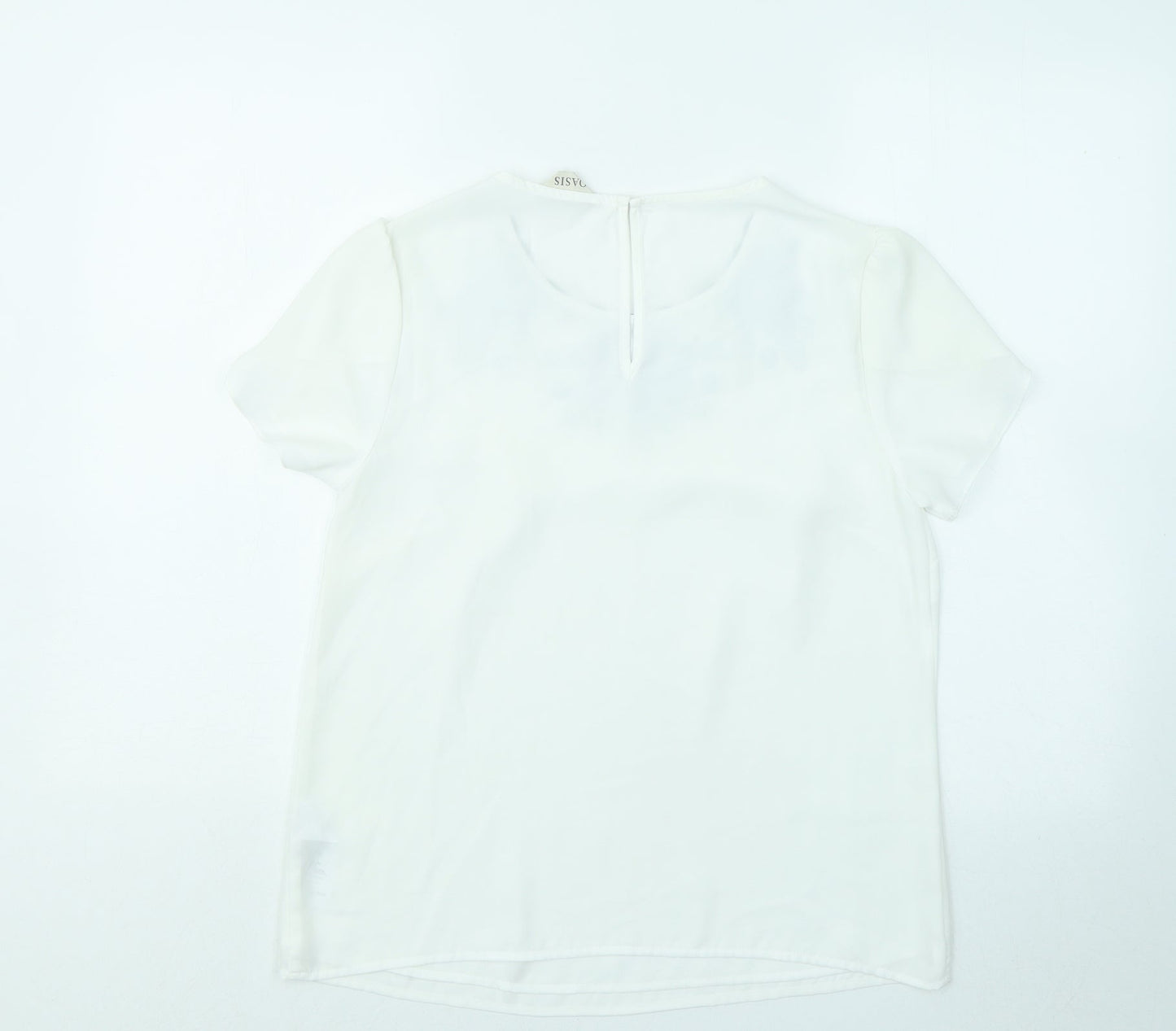 Oasis Womens White Polyester Basic T-Shirt Size 10 Round Neck - Flowers