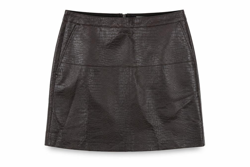 Warehouse Womens Purple Polyurethane A-Line Skirt Size 12 Zip - Crocodile Texture