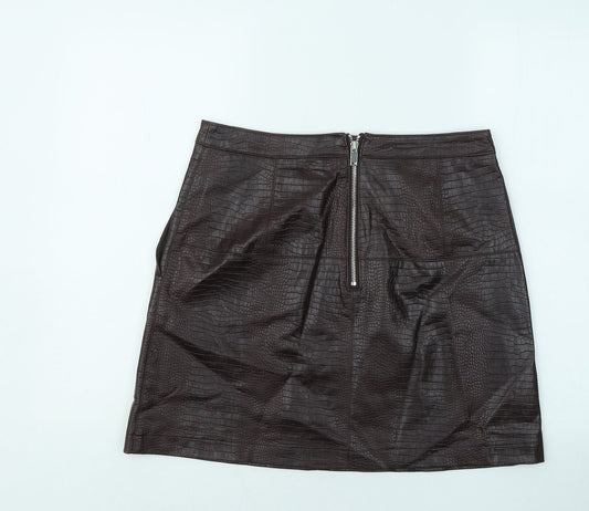 Warehouse Womens Purple Polyurethane A-Line Skirt Size 12 Zip - Crocodile Texture
