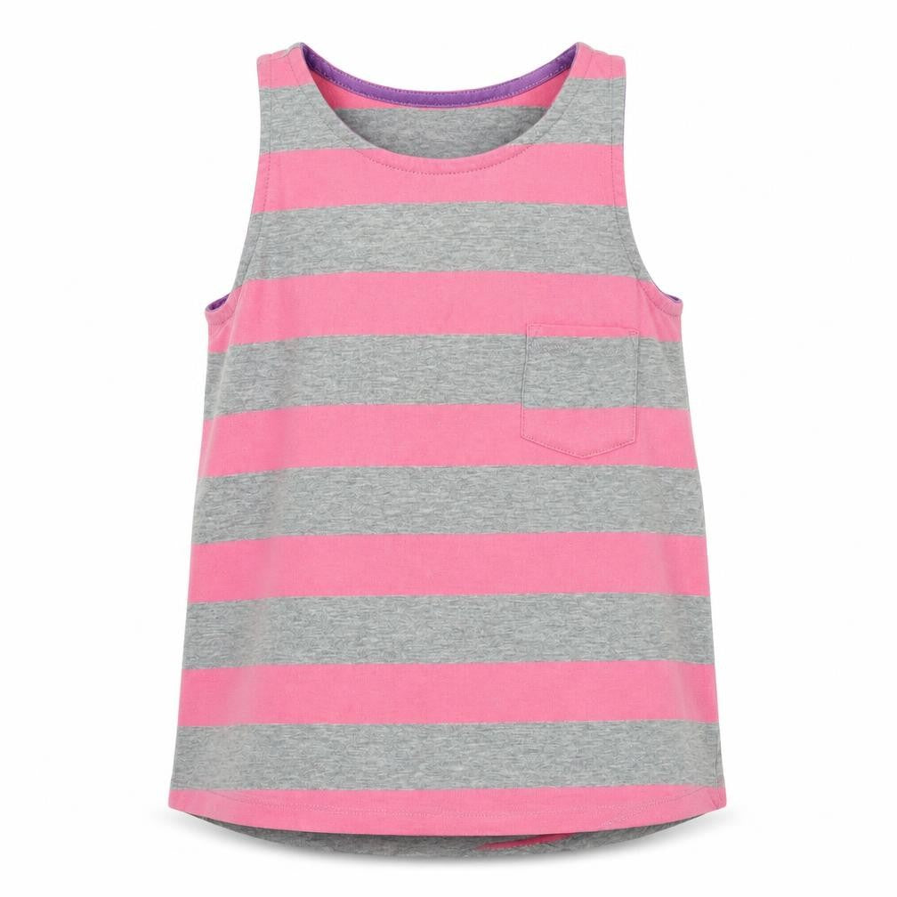 Dunnes Girls Pink Striped Polyester Basic Tank Size 8-9 Years Round Neck