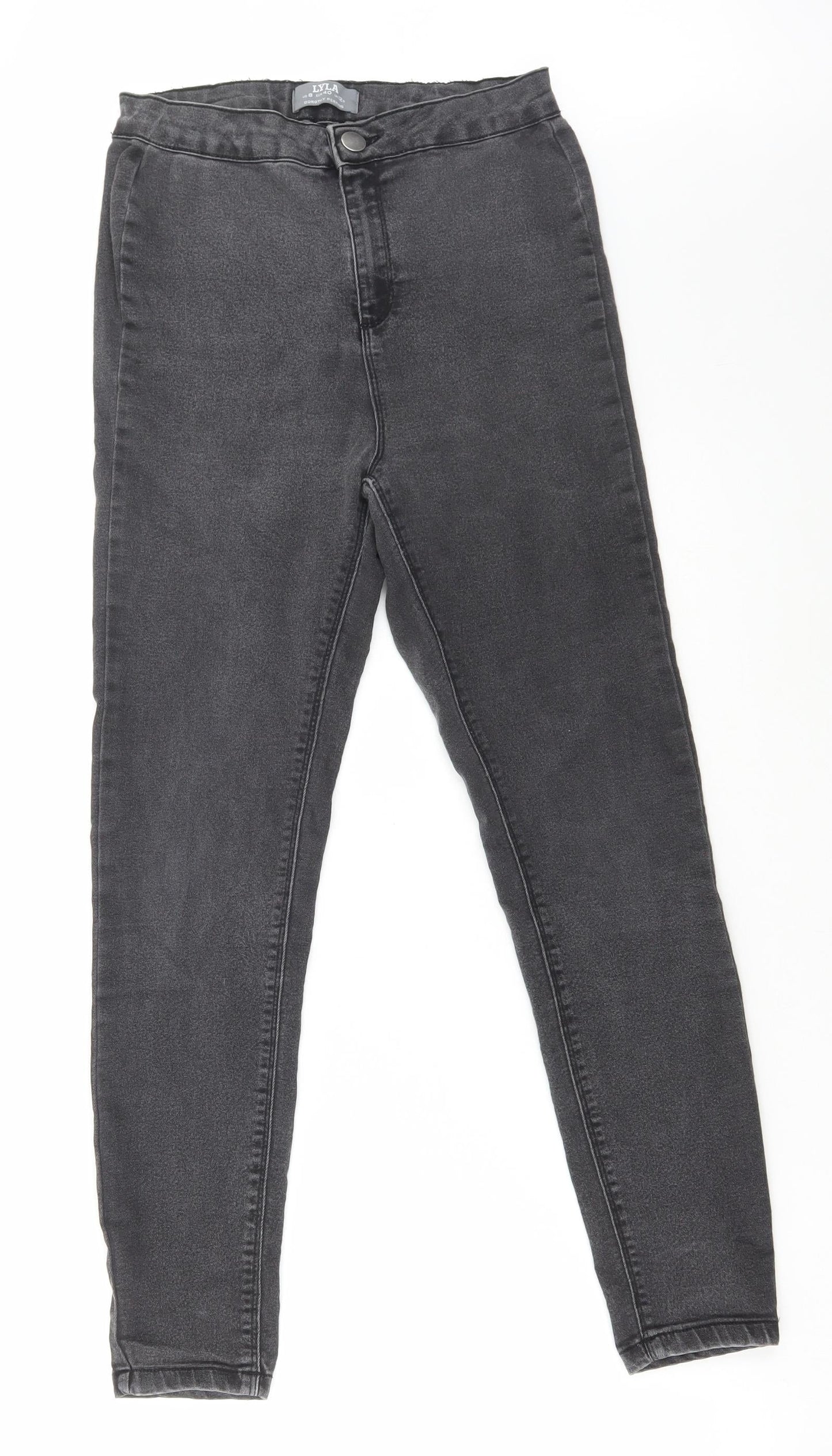 Dorothy Perkins Womens Grey Cotton Skinny Jeans Size 12 L27 in Regular Zip