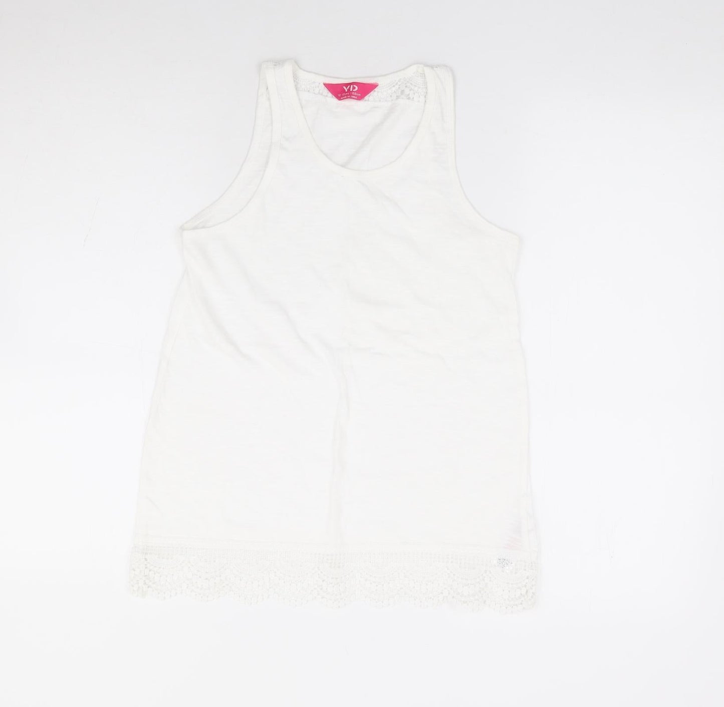 Primark Girls White 100% Cotton Basic Tank Size 12-13 Years Round Neck Pullover