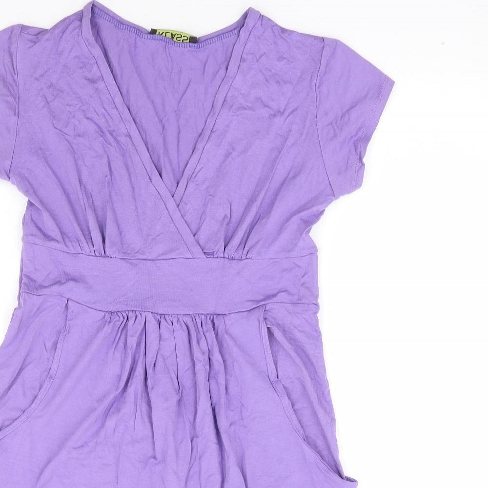 Klass Womens Purple Viscose Tunic T-Shirt Size S V-Neck