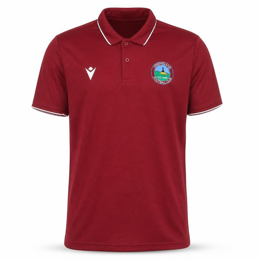 Macron Mens Red Polyester Polo Size L Collared Pullover - Greenisland Football Club