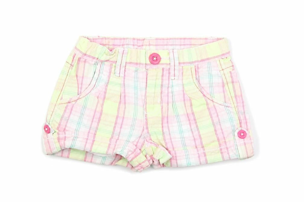Pumpkin Patch Girls Multicoloured Plaid Cotton Cropped Trousers Size 12-18 Months Button
