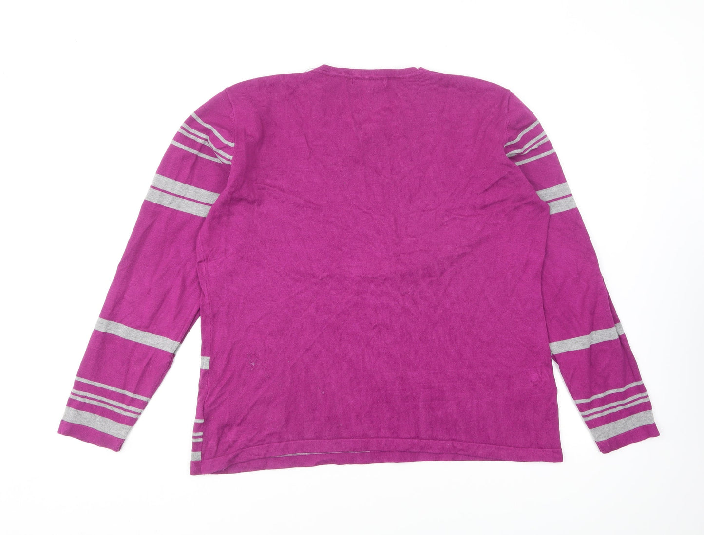Paramour Womens Purple Round Neck Striped Nylon Pullover Jumper Size XL