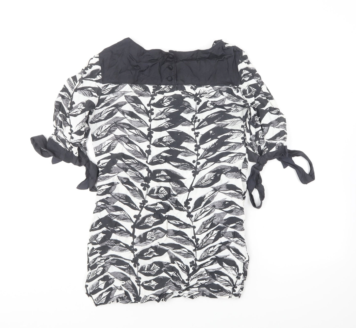 Monsoon Womens Black Floral Viscose Basic Blouse Size 10 Square Neck