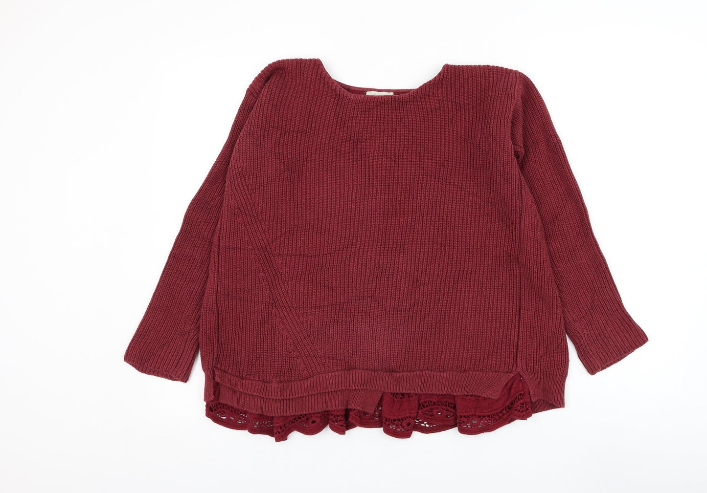 Wrap Womens Red Round Neck Cotton Pullover Jumper Size 10