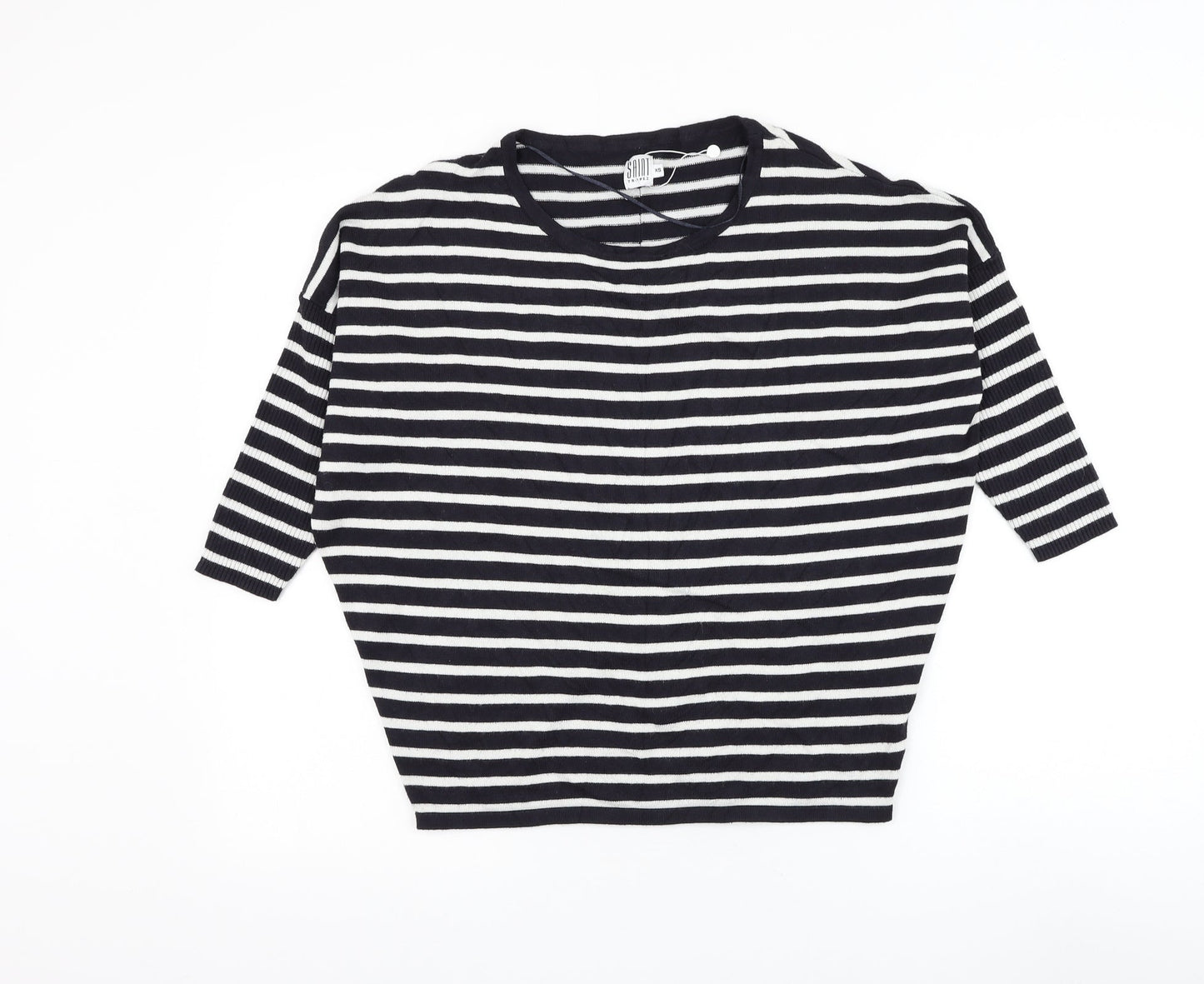 Saint Tropez Clothing Womens Black Round Neck Striped Viscose Pullover Jumper Size XS