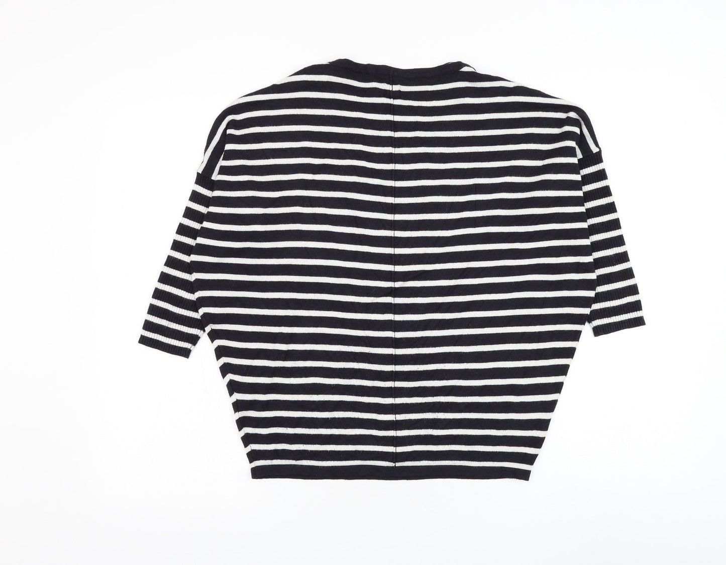 Saint Tropez Clothing Womens Black Round Neck Striped Viscose Pullover Jumper Size XS