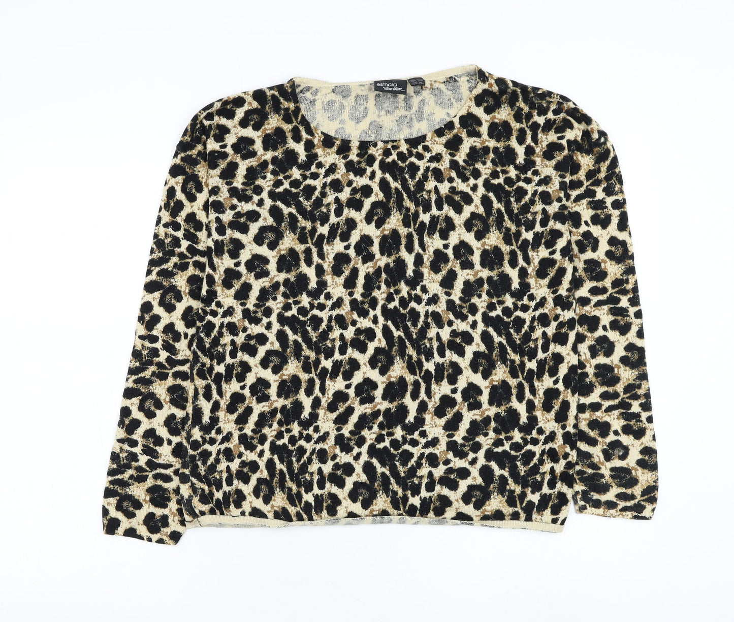 ESMARA Womens Brown Round Neck Animal Print Cotton Pullover Jumper Size 10