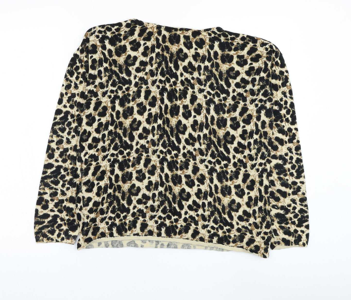 ESMARA Womens Brown Round Neck Animal Print Cotton Pullover Jumper Size 10