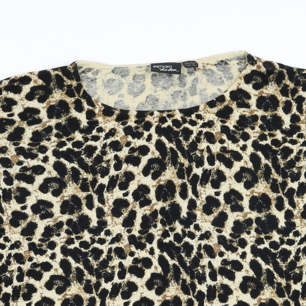 ESMARA Womens Brown Round Neck Animal Print Cotton Pullover Jumper Size 10