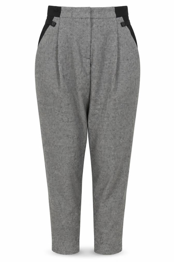 Marks and Spencer Womens Black Herringbone Polyester Trousers Size S L28 in Regular Hook & Eye
