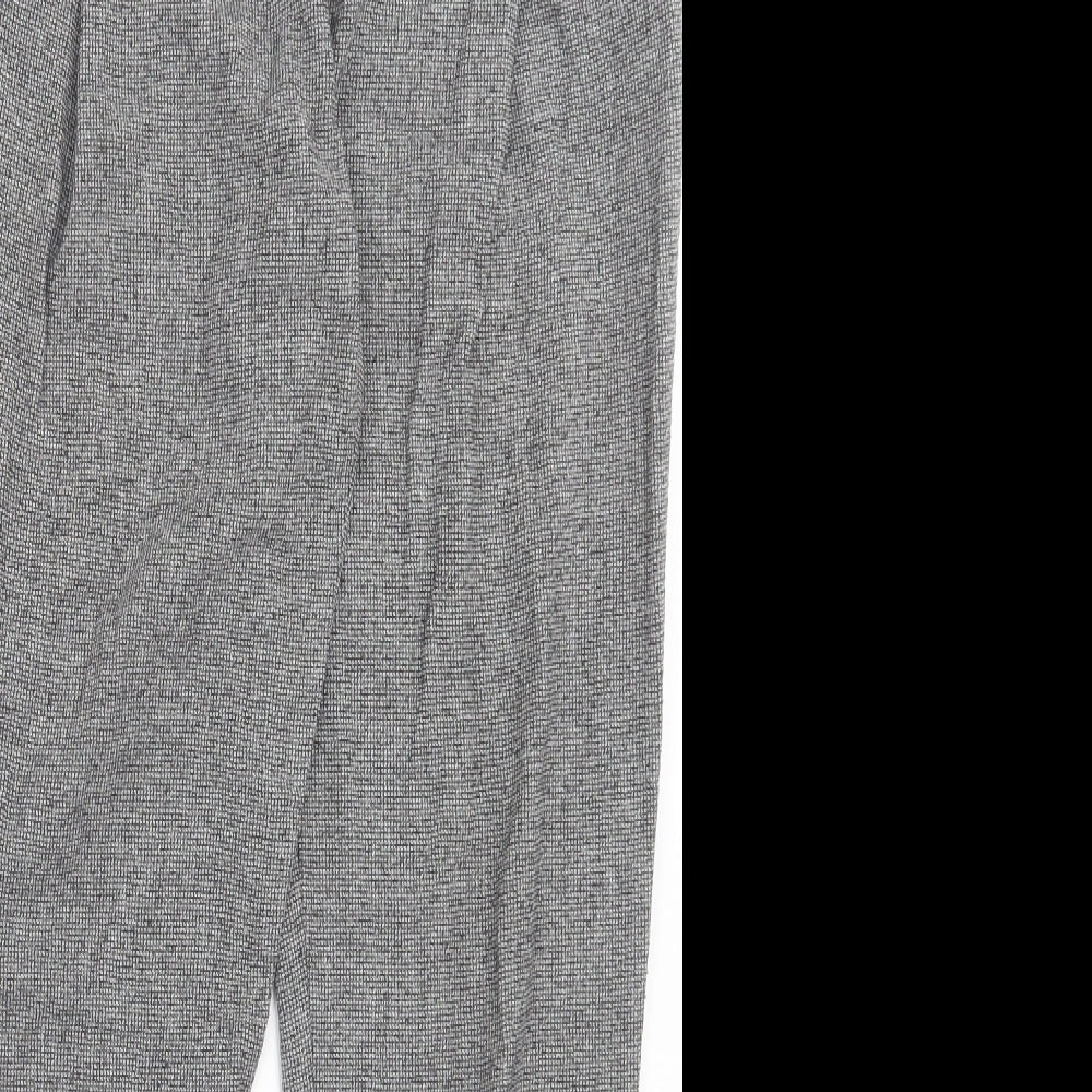 Marks and Spencer Womens Black Herringbone Polyester Trousers Size S L28 in Regular Hook & Eye