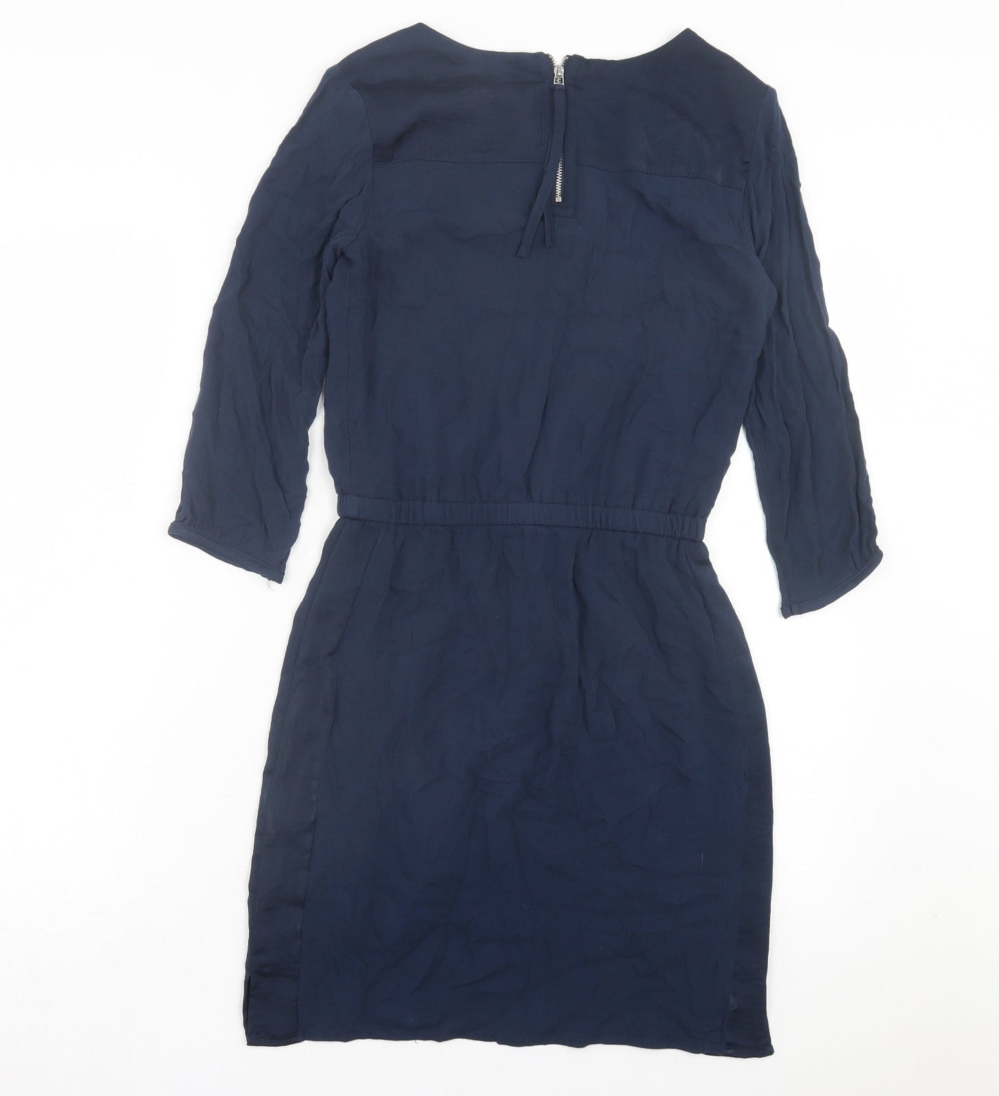 H&M Womens Blue Polyester A-Line Size 4 Crew Neck Zip - Elastic Waist
