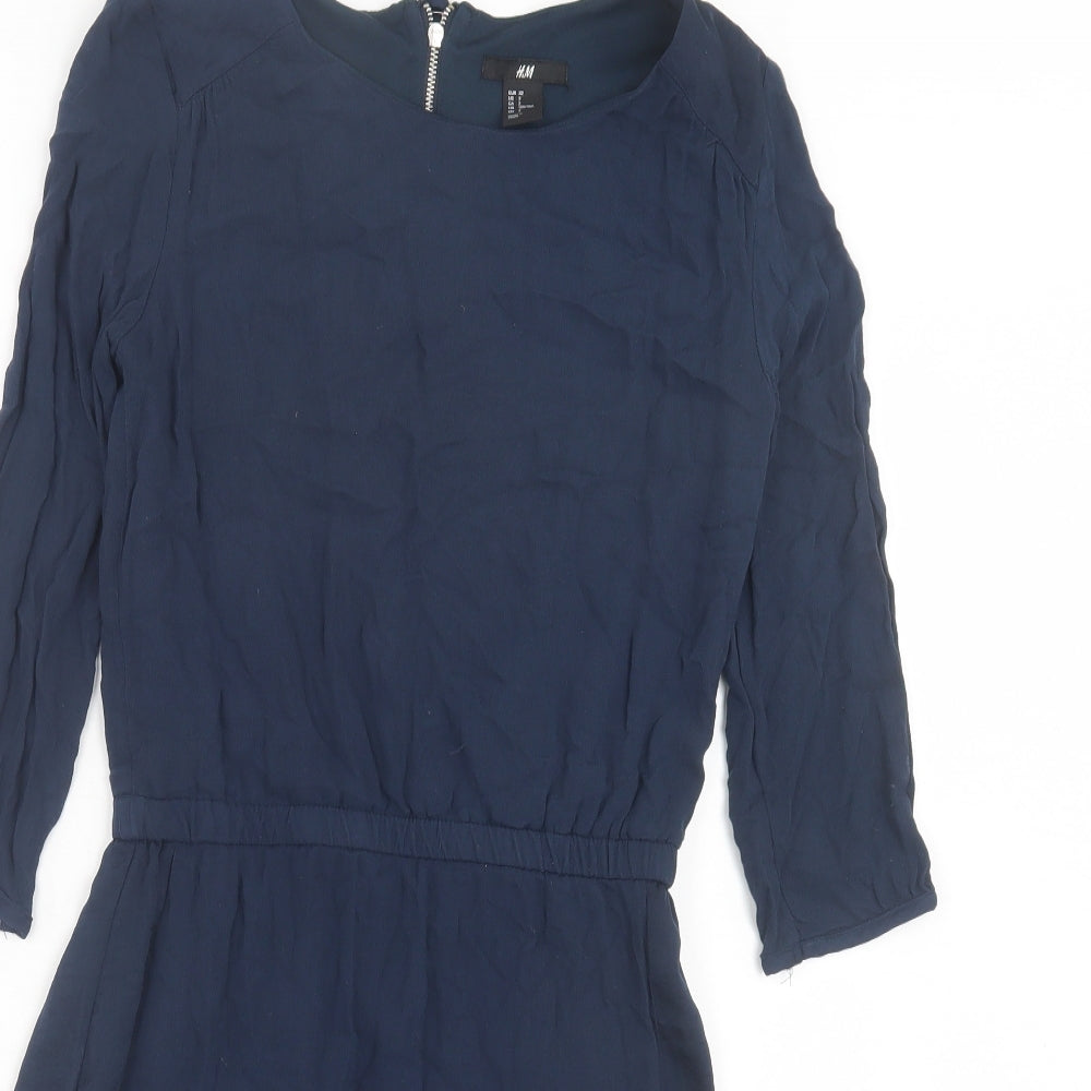 H&M Womens Blue Polyester A-Line Size 4 Crew Neck Zip - Elastic Waist