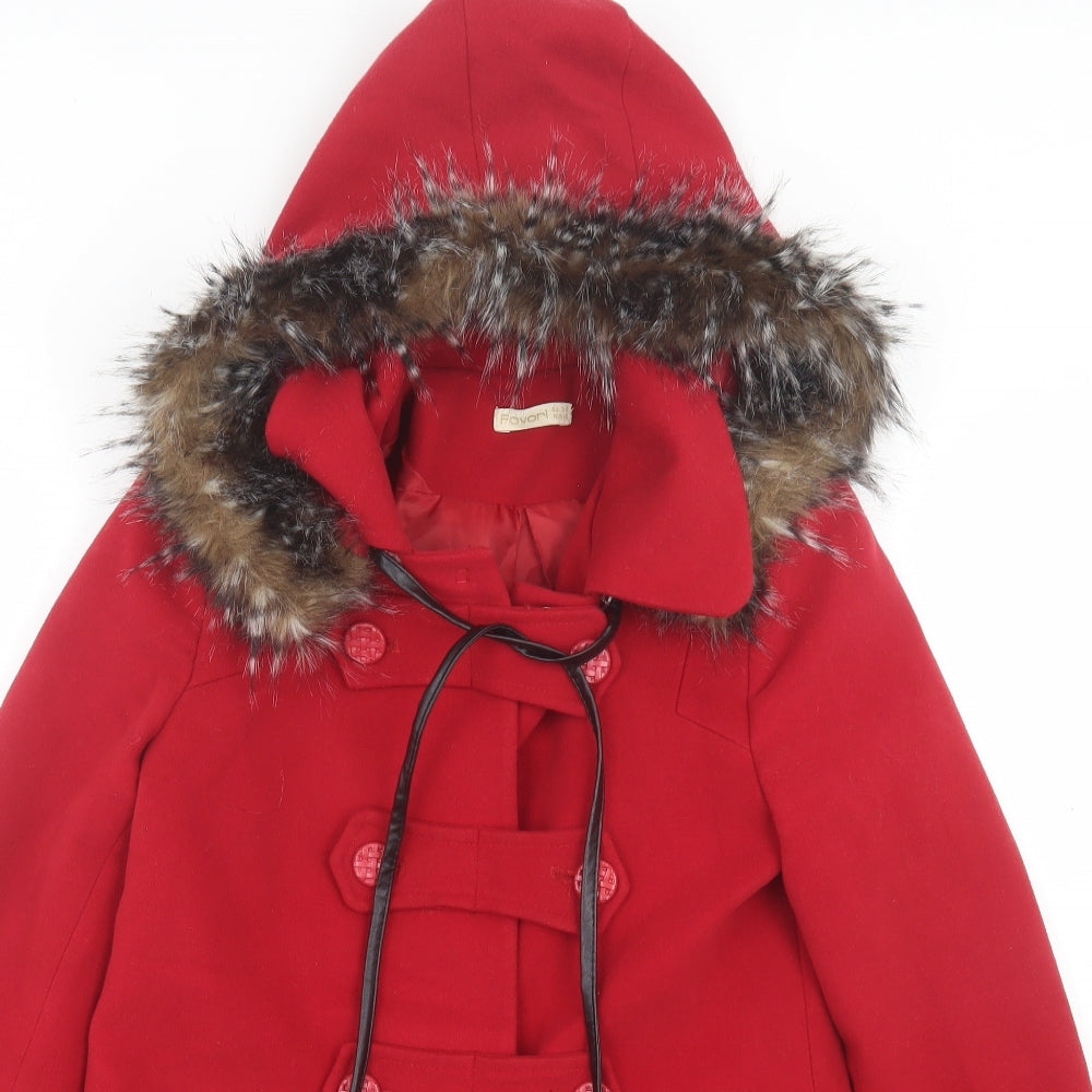 Favori Womens Red Pea Coat Coat Size 8 Button - Bobbles