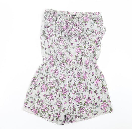 Cutie Womens Green Floral Cotton Playsuit One-Piece Size S Pullover - Frill Detail