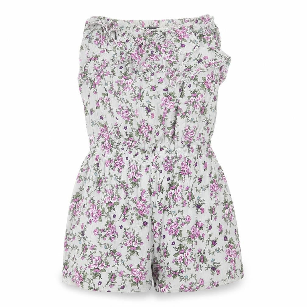Cutie Womens Green Floral Cotton Playsuit One-Piece Size S Pullover - Frill Detail
