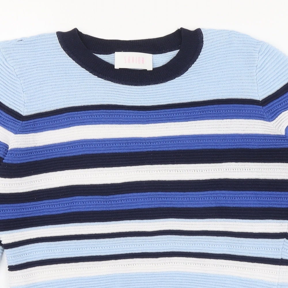 Savida Womens Blue Round Neck Striped Viscose Pullover Jumper Size M